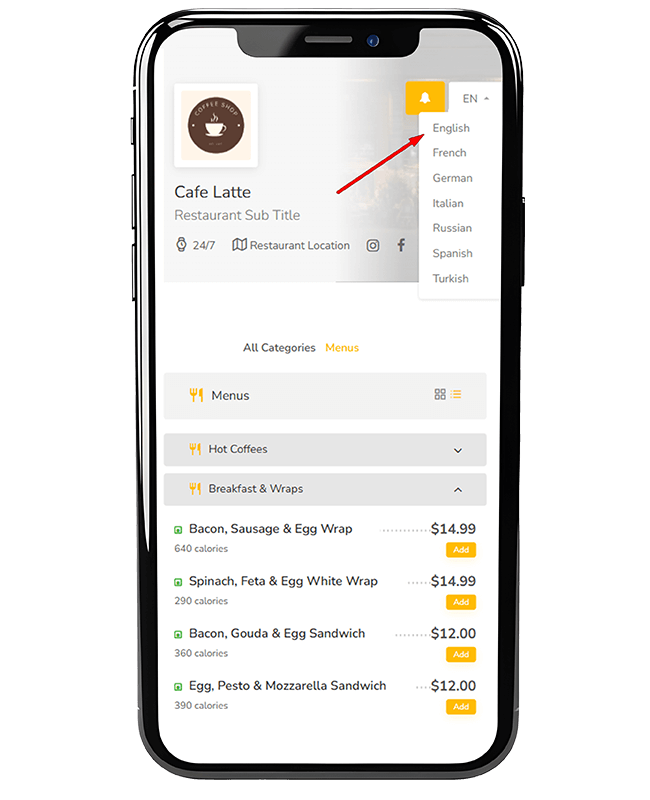 QR Menu Language Options