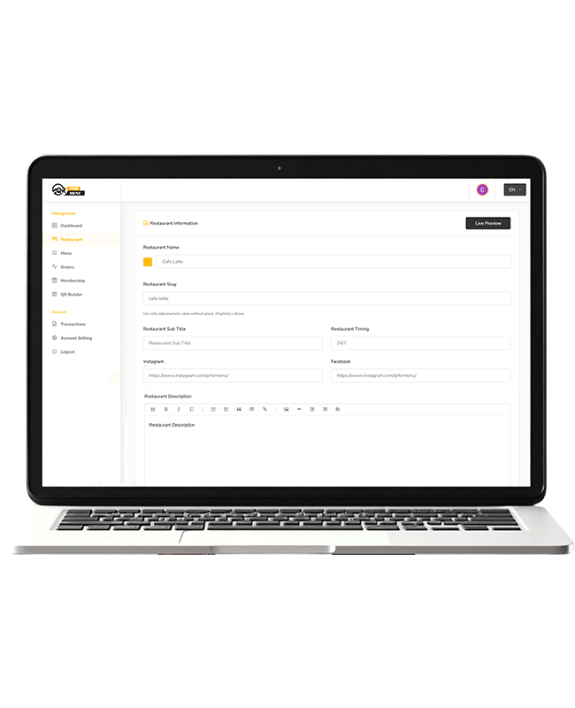 restaurant info options